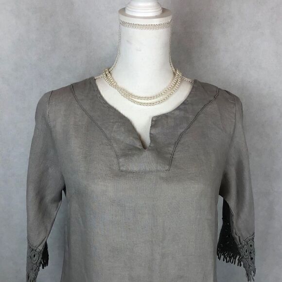 SzXS Alessia Pacini Taupe Lace Linen Dress - Picture 4 of 8
